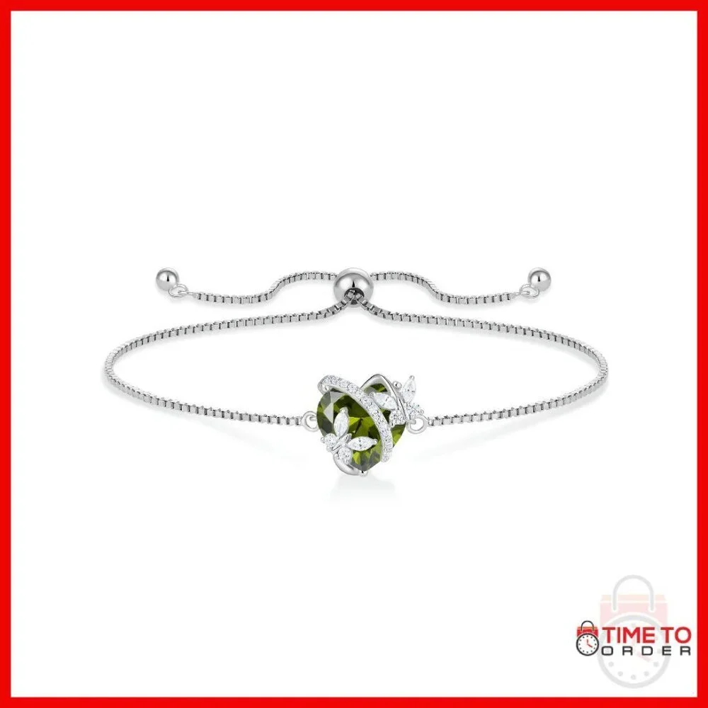 Sterling Silver Adjustable Butterfly Charm Bracelet with Birthstone